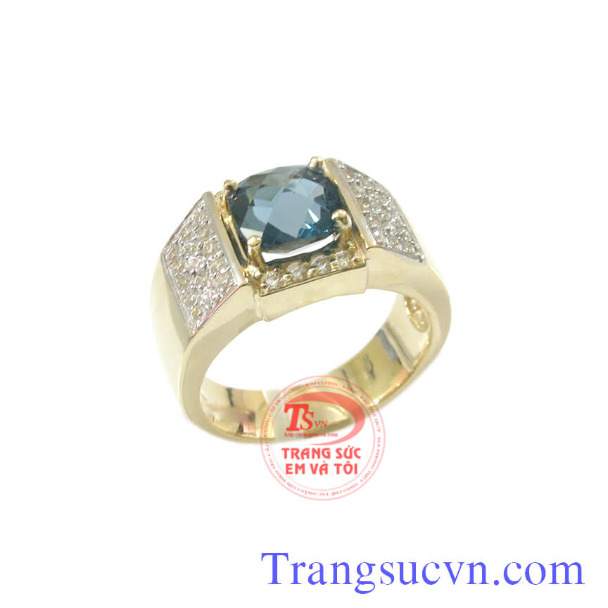 Nhẫn đ&aacute; topaz xanh, Nhẫn nam Topaz, nhẫn nam đ&aacute; qu&yacute; thi&ecirc;n nhi&ecirc;n