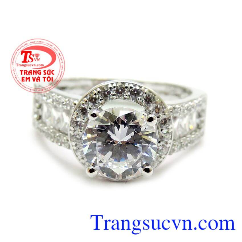 Nhẫn kim cương vàng 18k trắng, Nhẫn Nữ Vàng Trắng, nhẫn nữ đính đá