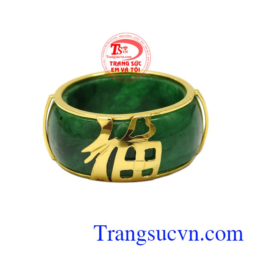 Nhẫn nam chữ Phúc cẩm thạch, Nhẫn nam vàng tây, Nhẫn ngọc bọc vàng đẳng cấp Nhẫn nam chữ Phúc cẩm thạch, Nhẫn nam vàng tây, Nhẫn ngọc bọc vàng đẳng cấp