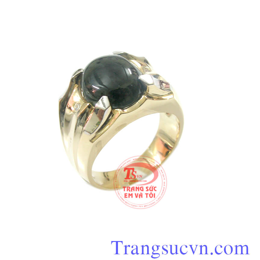 Nhẫn nam đá màu đen sapphire, Nhẫn nam đẹp, nhẫn nam vàng thời trang Nhẫn nam đá màu đen sapphire, Nhẫn nam đẹp, nhẫn nam vàng thời trang