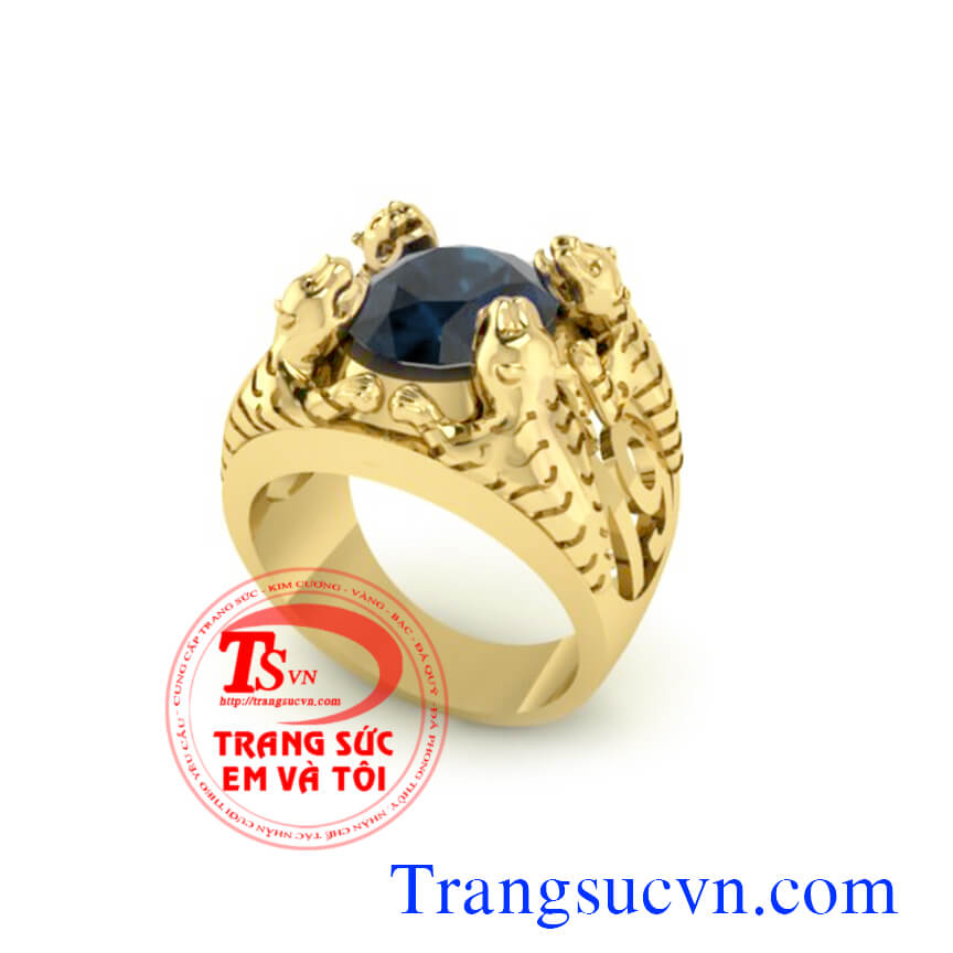 Nhẫn nam tứ hổ saphire, Nhẫn nam Sapphire, nhẫn nam đẹp Nhẫn nam tứ hổ saphire, Nhẫn nam Sapphire, nhẫn nam đẹp