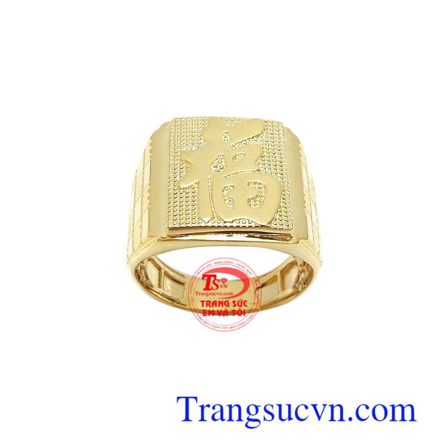 Nhẫn nam vàng chữ Phúc may mắn, Nhẫn nam giá rẻ, nhẫn nam vàng tây