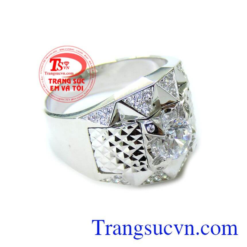 Nhẫn Nam Vàng Trắng 10k Đá Nhân Tạo, Nhẫn vàng trắng nam, nhẫn nam thời trang Nhẫn Nam Vàng Trắng 10k Đá Nhân Tạo, Nhẫn vàng trắng nam, nhẫn nam thời trang