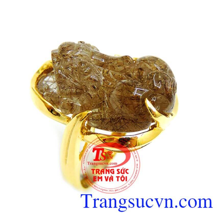 Nhẫn Nữ Thạch Anh tóc Nâu, Nhẫn Nữ Tỳ Hưu, nhẫn nữ vàng sang trọng Nhẫn Nữ Thạch Anh tóc Nâu, Nhẫn Nữ Tỳ Hưu, nhẫn nữ vàng sang trọng
