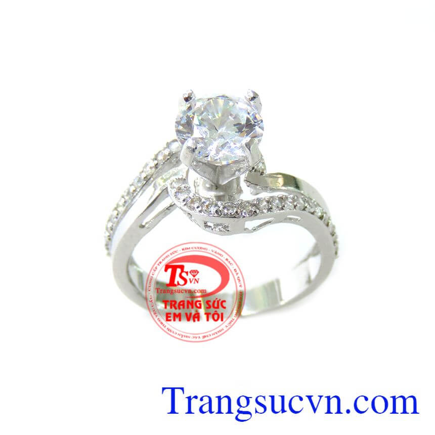 Nhẫn Nữ Vàng Trắng Đính Hạt Quý Phái, Nhẫn Nữ Vàng Trắng, nhẫn nữ vàng sang trọng