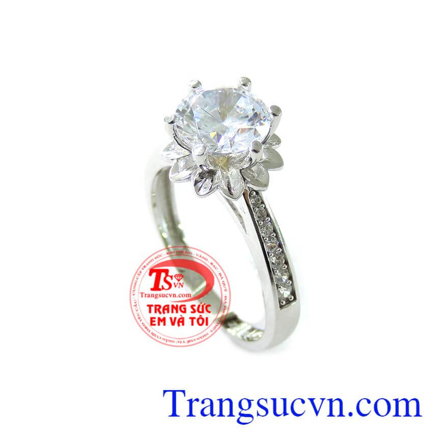Nhẫn Nữ Vàng Trắng Hoa Đá Lấp Lánh, Nhẫn Nữ Vàng Trắng, nhẫn nữ vàng thời trang Nhẫn Nữ Vàng Trắng Hoa Đá Lấp Lánh, Nhẫn Nữ Vàng Trắng, nhẫn nữ vàng thời trang