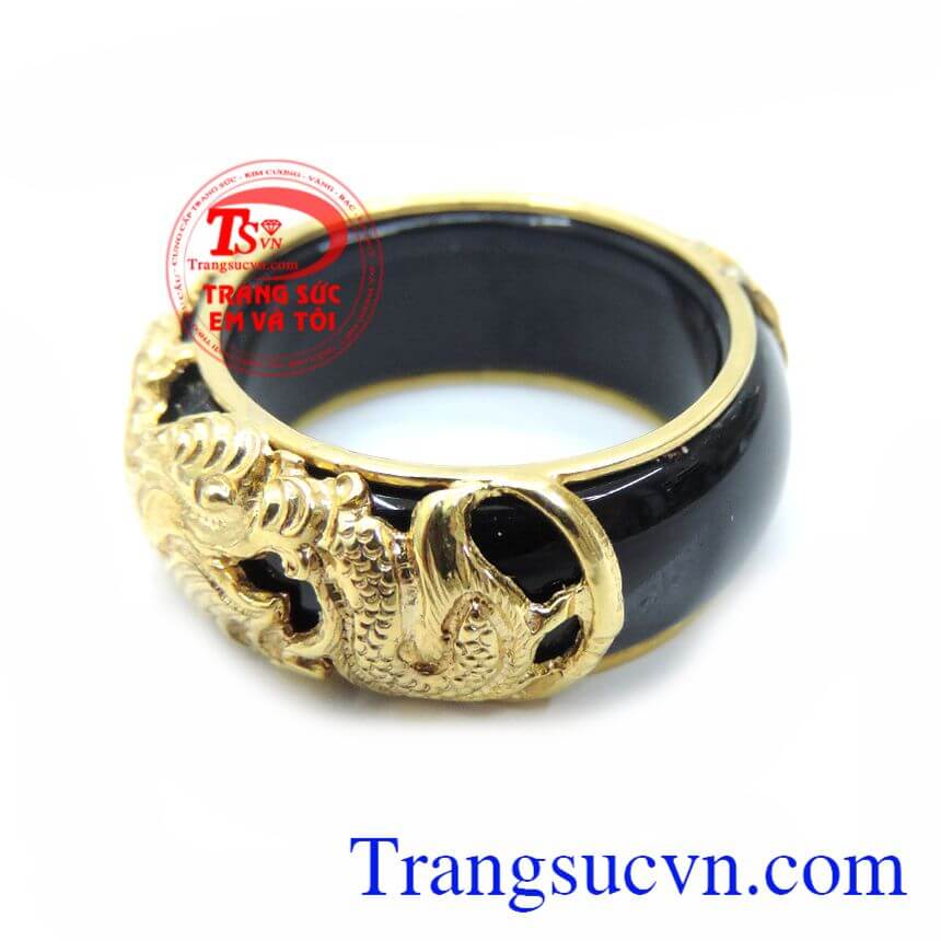 Nhẫn Rồng Vàng Bọc Mã Não Đen, Nhẫn nam đẹp, nhẫn mã não bọc vàng sang trọng Nhẫn Rồng Vàng Bọc Mã Não Đen, Nhẫn nam đẹp, nhẫn mã não bọc vàng sang trọng