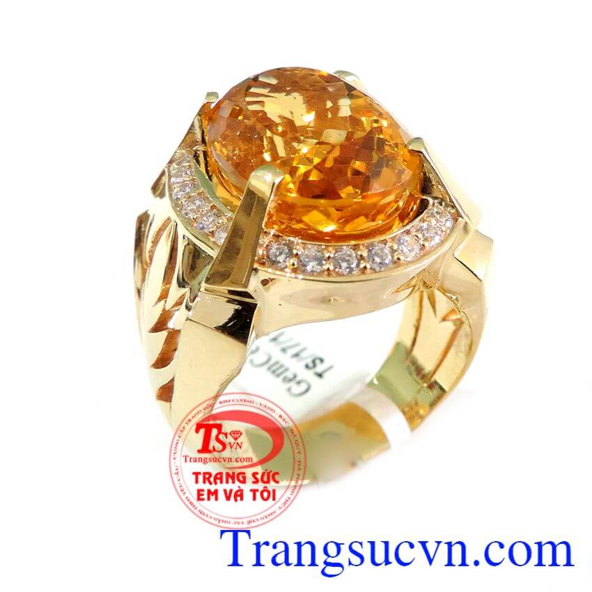 Nhẫn vàng 14k Citrine, Nhẫn nam đẹp, nhẫn nam thời thượng