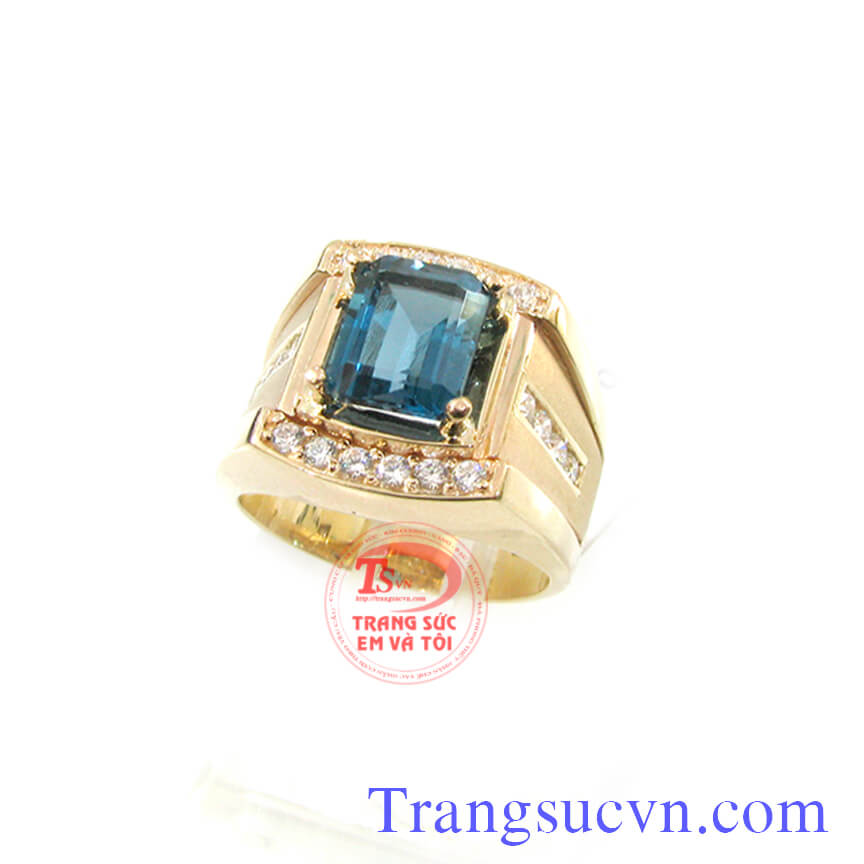 Nhẫn vàng tây đá topaz, Nhẫn nam Topaz, nhẫn nam vàng sang trọng