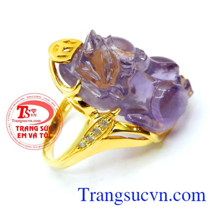 Nhẫn vàng Tỳ hưu Amethyst, Nhẫn Nữ Tỳ Hưu, nhẫn nữ đính đá đẹp Nhẫn vàng Tỳ hưu Amethyst, Nhẫn Nữ Tỳ Hưu, nhẫn nữ đính đá đẹp