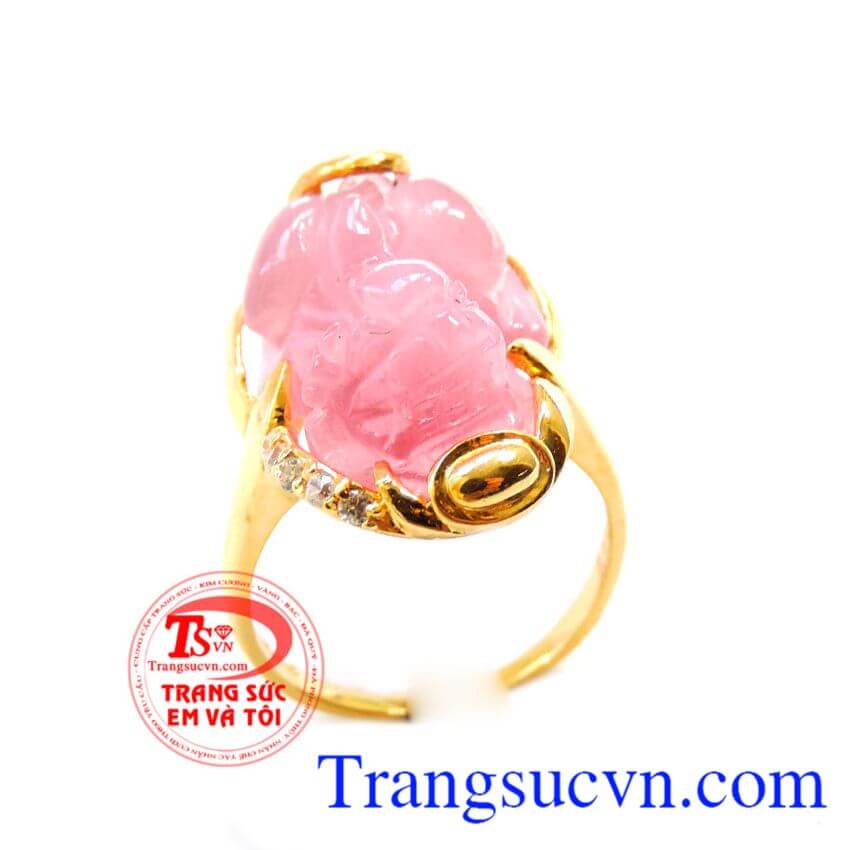 Nhẫn vàng tỳ hưu đá hồng, Nhẫn Nữ Tỳ Hưu, Nhẫn nữ vàng sang trọng Nhẫn vàng tỳ hưu đá hồng, Nhẫn Nữ Tỳ Hưu, Nhẫn nữ vàng sang trọng