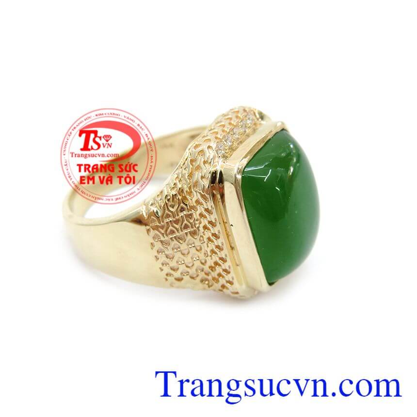 Nhẫn Vẩy Rồng Gắn Đá Nephrite Phong Thủy, Nhẫn nam đẹp, nhẫn nam ngọc bích