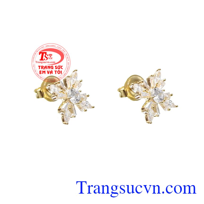 Hoa tai vàng tây tỏa sáng, Hoa tai vàng nữ, Hoa tai vàng gắn đá sang trọng Hoa tai vàng tây tỏa sáng, Hoa tai vàng nữ, Hoa tai vàng gắn đá sang trọng