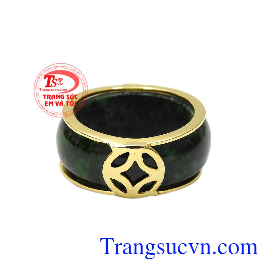 Nhẫn nam cẩm thạch kim tiền, Nhẫn nam cẩm thạch đẹp, Nhẫn ngọc bọc vàng