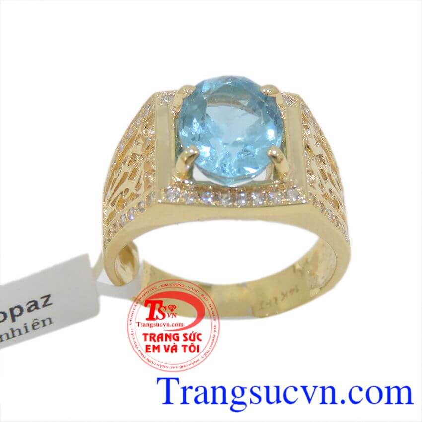Nhẫn nam xanh lam, nhẫn nam đẹp, nhẫn nam đá Topaz thiên nhiên