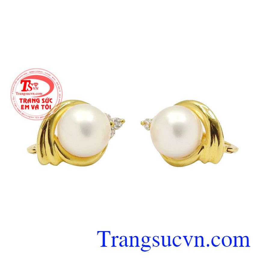 Hoa tai vàng ngọc trai quý phái, Hoa tai nữ thời trang, Hoa tai gắn đá cao cấp