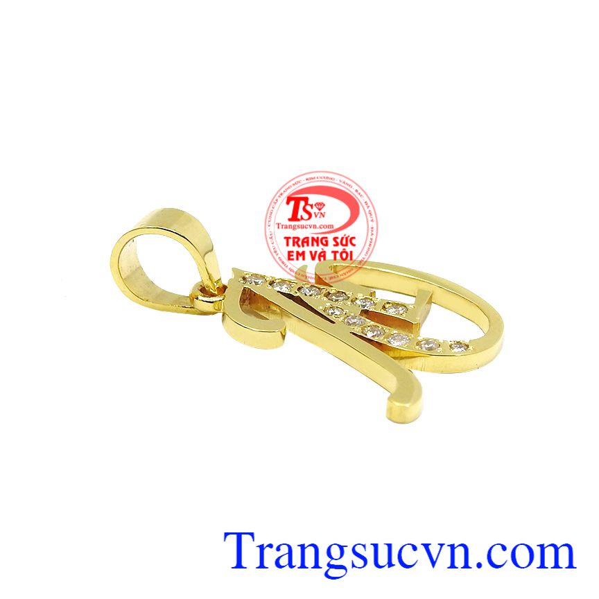 Mặt dây chữ AO gắn kim cương, Mặt dây chuyền nữ, Mặt dây vàng sang trọng