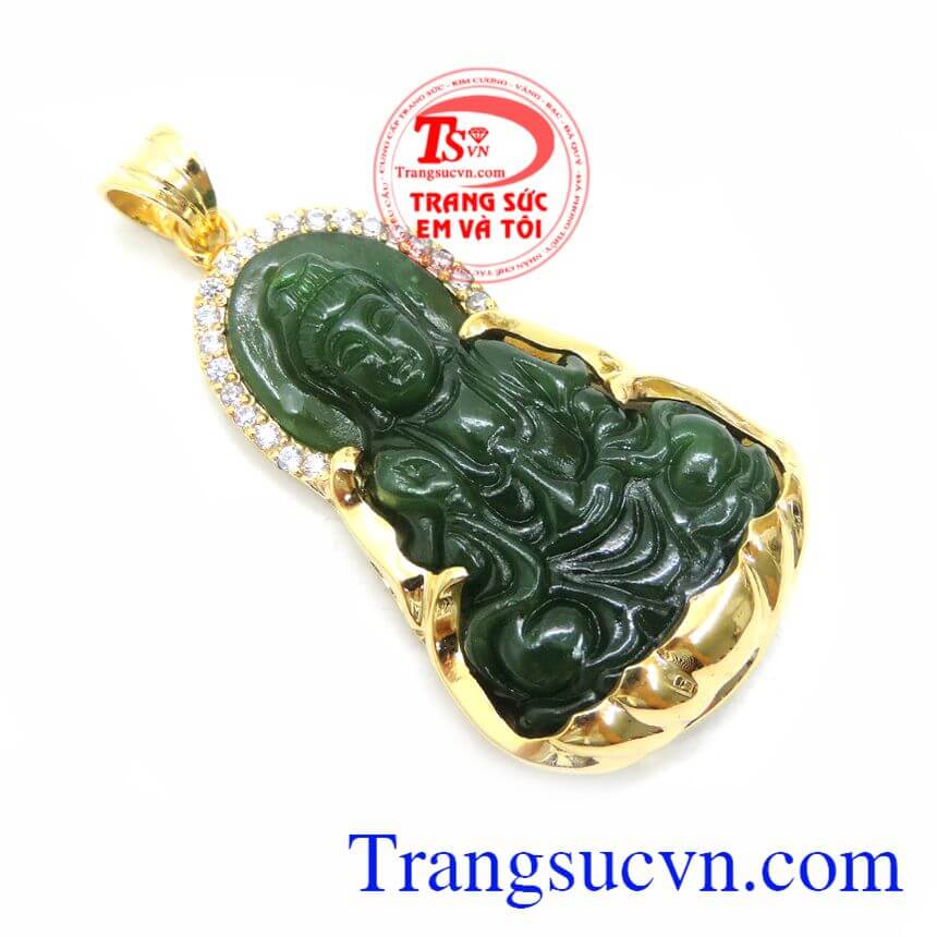Mặt Phật Bà Ngọc Bích Nephrite Bọc Vàng 14K, Mặt Phật Bà Ngọc Bích Nephrite, Mặt dây chuyền nam đẹp