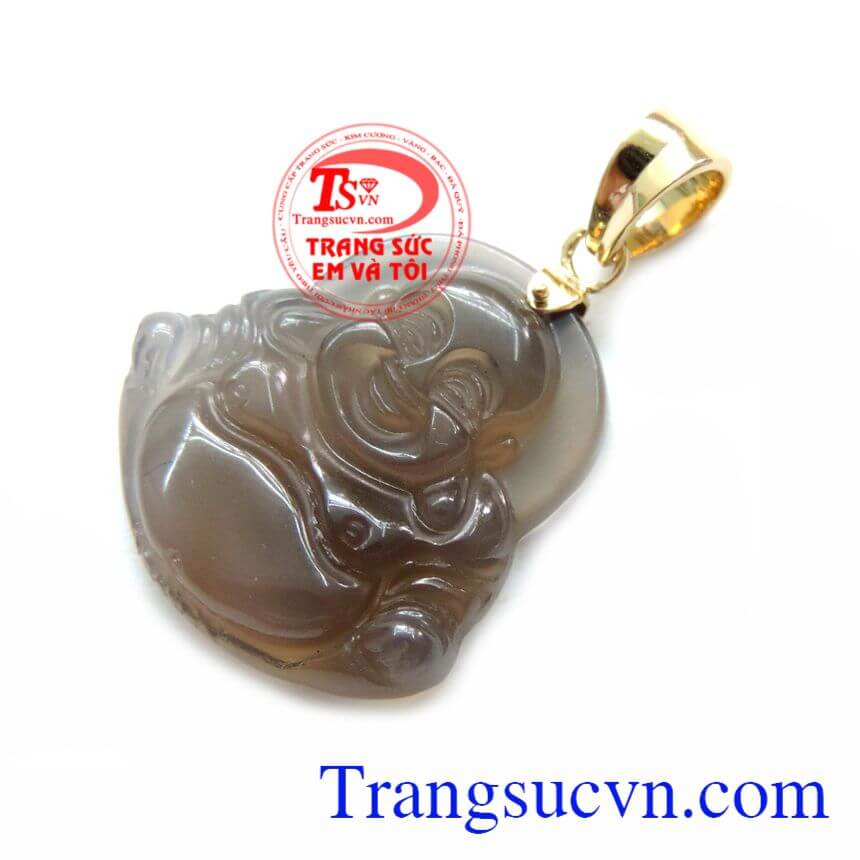 Mặt Di Lặc Mã Não Khói 14K Đẹp, Mặt dây di lặc mã não, Mặt dây mã não thiên nhiên