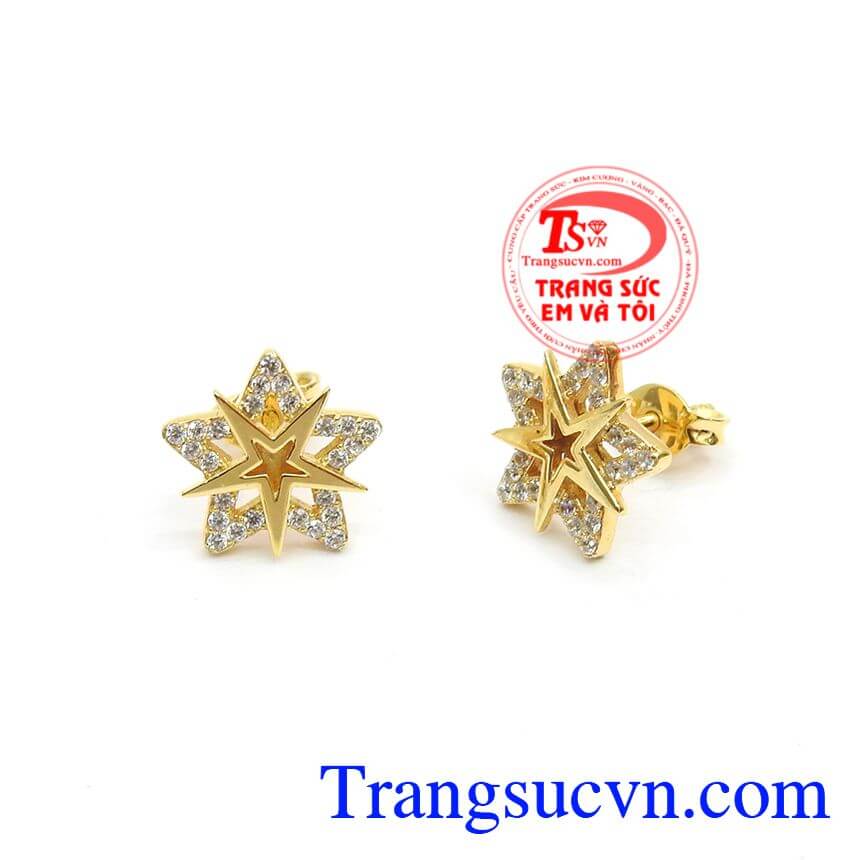 Hoa tai v&agrave;ng t&acirc;y, Hoa tai v&agrave;ng đẹp, Hoa Tai Ng&ocirc;i Sao Đ&iacute;nh Đ&aacute;.