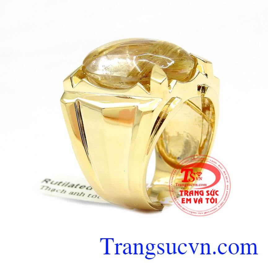 Nhẫn nam thạch anh tóc vàng, Nhẫn nam cao cấp, Nhẫn nam sang trọng.