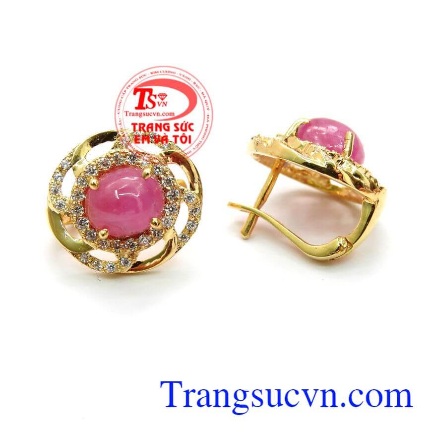Hoa tai ngọc Ruby thi&ecirc;n nhi&ecirc;n bọc v&agrave;ng, Hoa tai đ&aacute; ruby thi&ecirc;n nhi&ecirc;n đẹp, Hoa tai đ&aacute; qu&yacute; sang trọng.