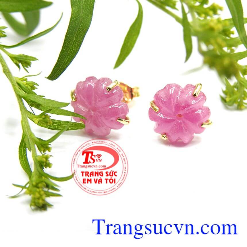 Hoa tai Ruby cỏ 4 lá, Hoa tai Ruby thiên nhiên, hoa tai Ruby đẹp