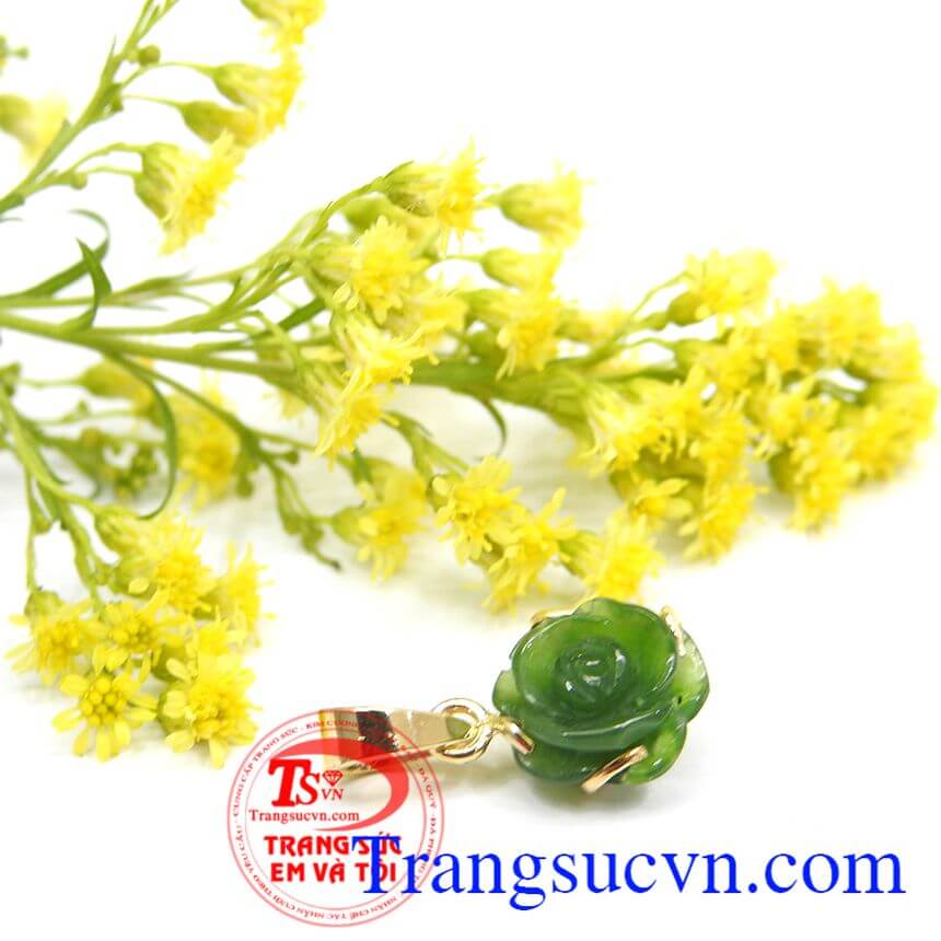 Mặt dây hoa hồng xanh, Mặt dây ngọc bích thiên nhiên, Mặt dây chuyền đẹp.