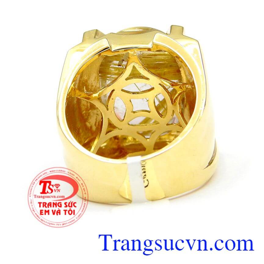 Nhẫn nam thạch anh tóc vàng, Nhẫn nam cao cấp, Nhẫn nam sang trọng.