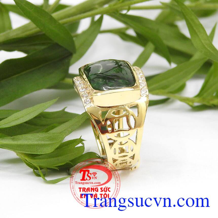 Nhẫn nam vàng sang trọng, Nhẫn nam cẩm thạch thiên nhiên, Nhẫn nam cao cấp.