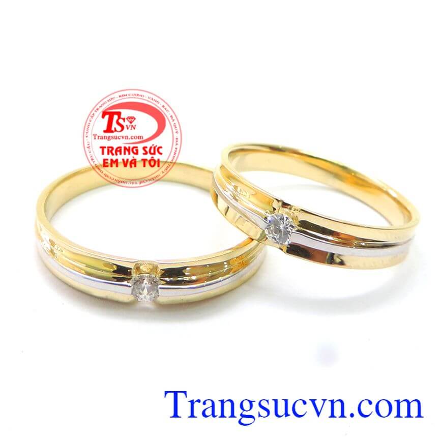 Đôi nhẫn cưới đính đá tình yêu, nhẫn cưới đẹp, nhẫn cưới vàng tây