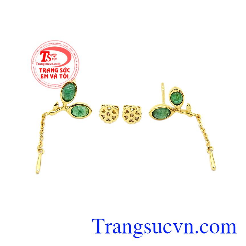 Hoa tai emerald thiên nhiên đẹp, Hoa tai đá quý, Hoa tai nữ vàng quý phái Hoa tai emerald thiên nhiên đẹp, Hoa tai đá quý, Hoa tai nữ vàng quý phái