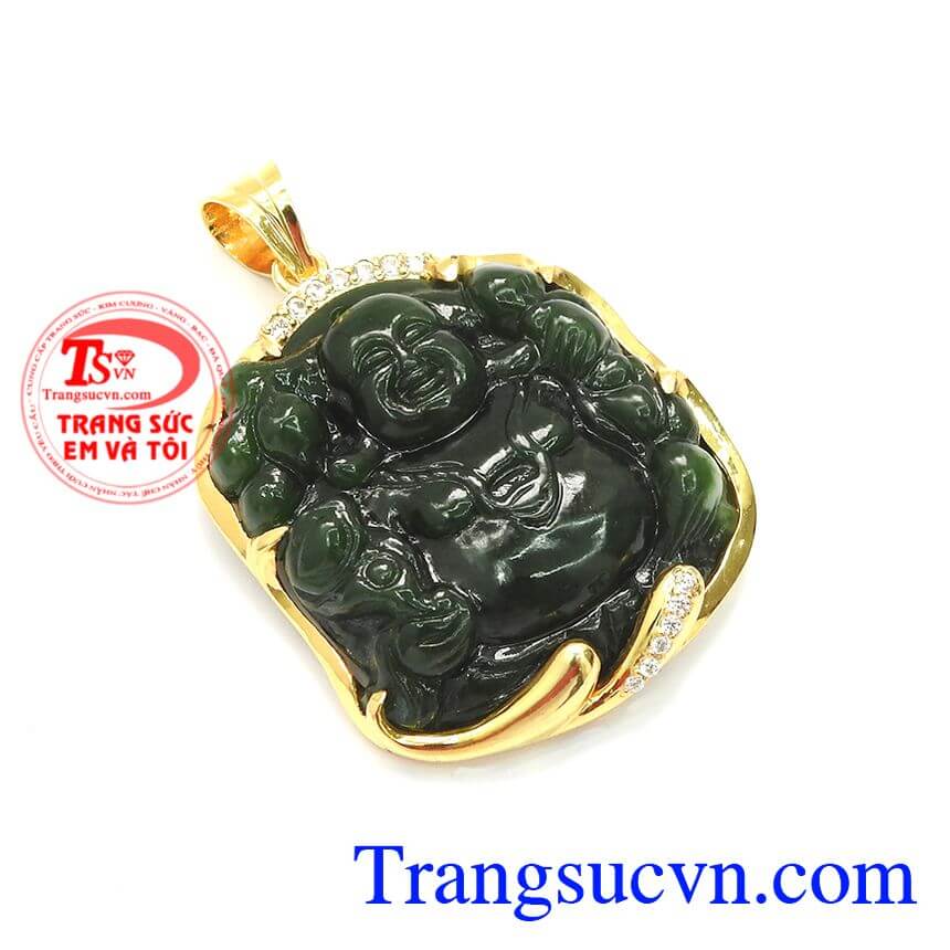 Mặt Phật Di Lặc Bọc Vàng Tài Lộc, mặt dây nam vàng tây, ngọc cẩm thạch thiên nhiên