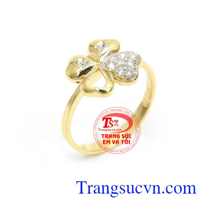 Nhẫn cỏ 4 lá xinh xắn, nhẫn nữ vàng tây, nhẫn nữ đẹp