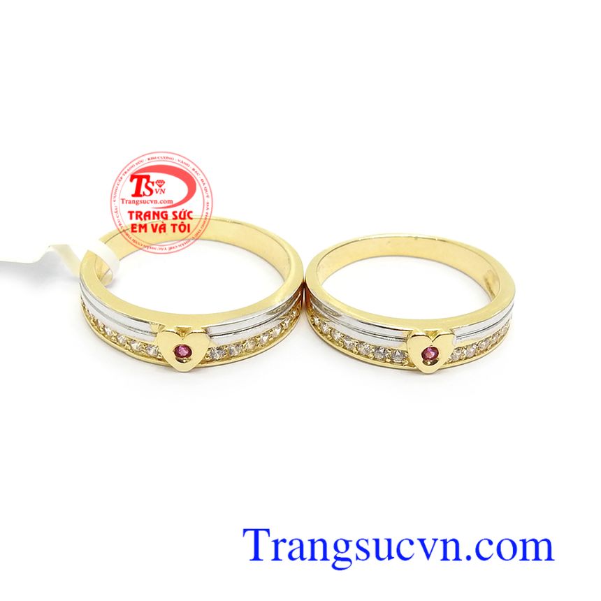 Nhẫn Cưới Ruby Uyên Ương Hạnh Phúc, nhẫn cưới vàng tây, nhẫn cưới đẹp Nhẫn Cưới Ruby Uyên Ương Hạnh Phúc, nhẫn cưới vàng tây, nhẫn cưới đẹp