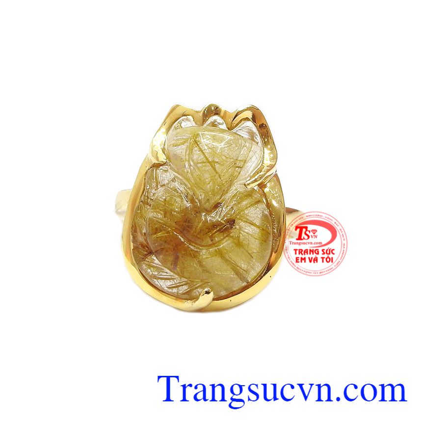 Nhẫn hồ ly thạch anh tóc đẹp, nhẫn nữ vàng tây, nhẫn nữ thạch anh tóc vàng