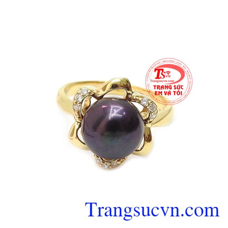 Nhẫn nữ ngọc trai đen tinh tế, nhẫn nữ ngọc trai, nhẫn nữ vàng tây