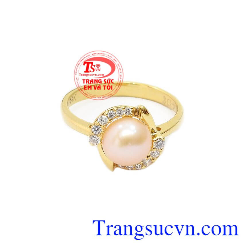 Nhẫn nữ ngọc trai hồng thời trang, nhẫn nữ vàng tây, nhẫn nữ đẹp