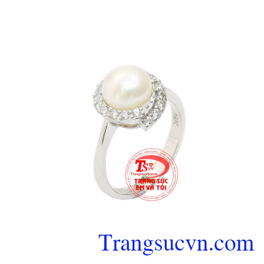 Nhẫn nữ ngọc trai trắng tinh tế, nhẫn nữ ngọc trai, nhẫn nữ vàng tây