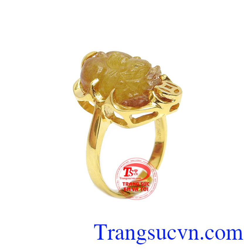 Nhẫn tỳ hưu thạch anh tóc hợp mệnh, nhẫn nữ vàng tây, nhẫn nữ tỳ hưu