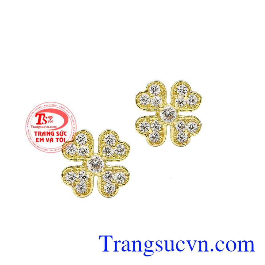 Hoa tai cỏ bốn lá trang nhã, Hoa tai nữ vàng, Hoa tai vàng sang trọng Hoa tai cỏ bốn lá trang nhã, Hoa tai nữ vàng, Hoa tai vàng sang trọng