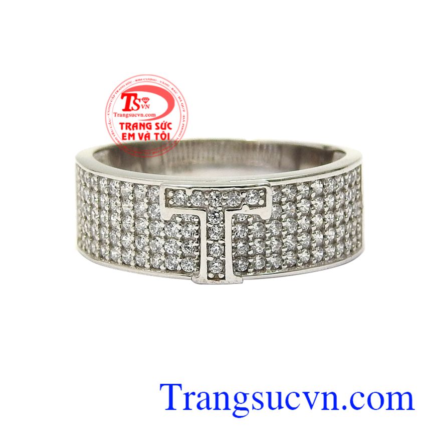 Nhẫn vàng trắng chữ T, Nhẫn vàng tây nữ, Nhẫn nữ vàng sang trọng Nhẫn vàng trắng chữ T, Nhẫn vàng tây nữ, Nhẫn nữ vàng sang trọng
