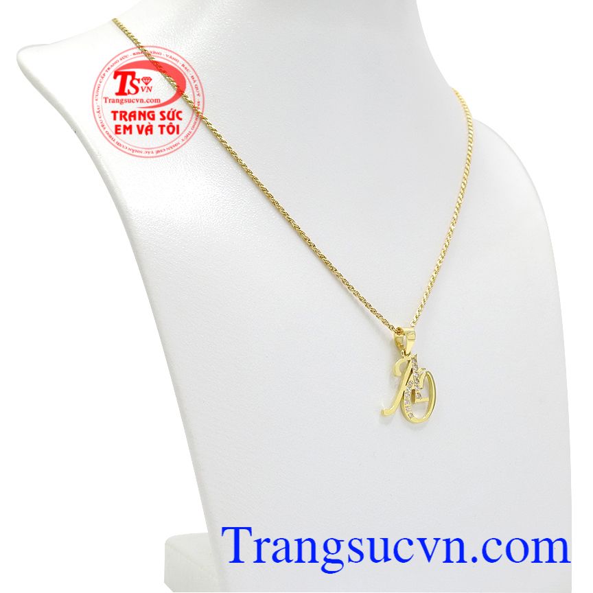 Bộ dây chữ AO gắn kim cương, Bộ dây chuyền vàng tây, bộ dây vàng cao cấp