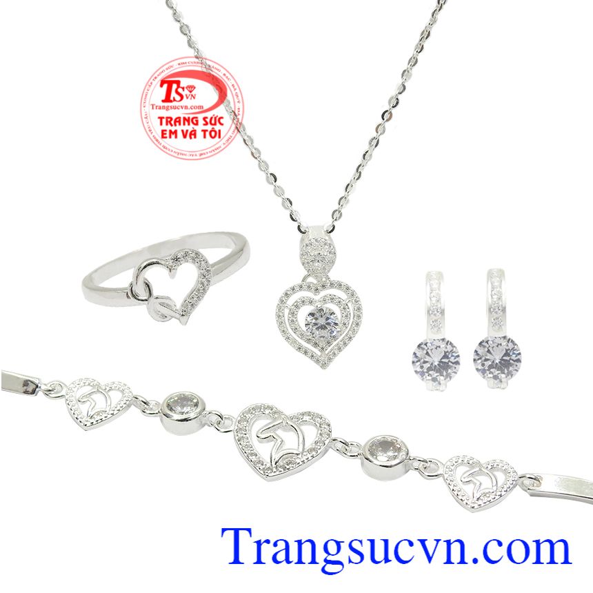 Bộ trang sức bạc trái tim, trang sức bạc đẹp, bộ trang sức bạc thời thượng Bộ trang sức bạc trái tim, trang sức bạc đẹp, bộ trang sức bạc thời thượng