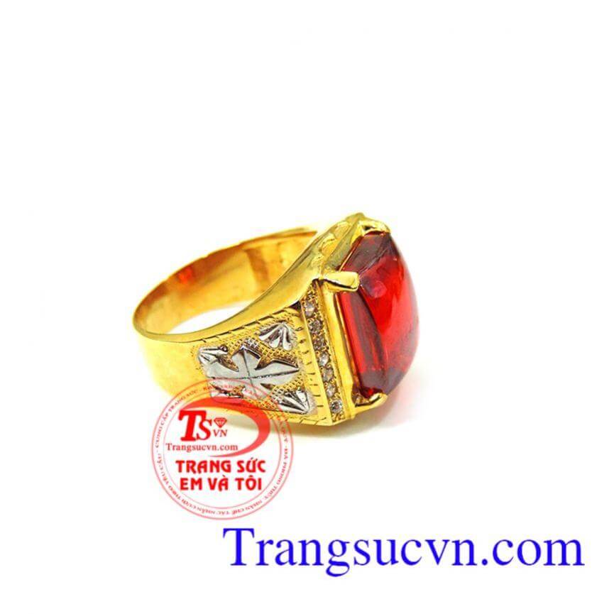 Nhẫn vàng nam đá đỏ gối