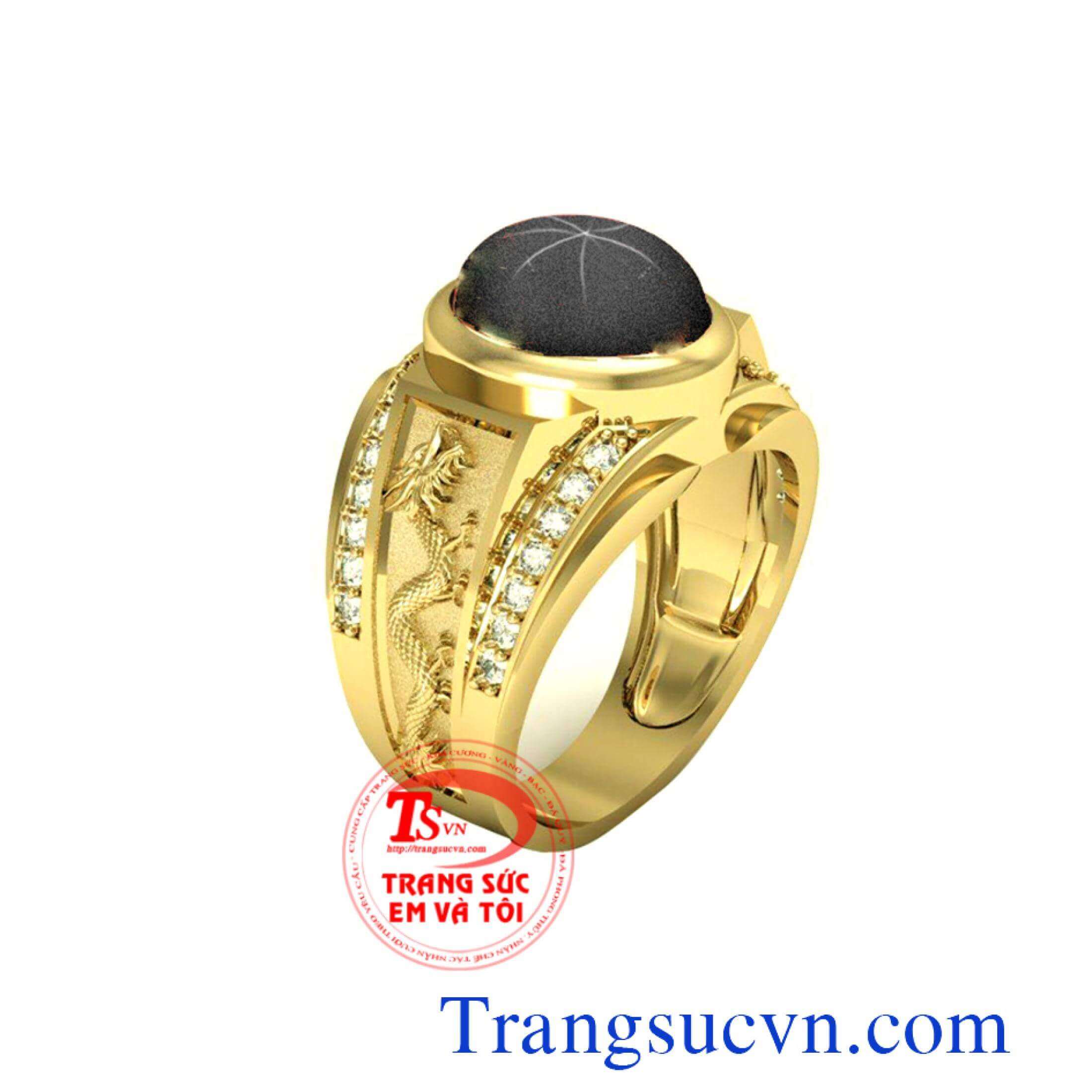 Nhẫn nam saphire sao rồng vàng