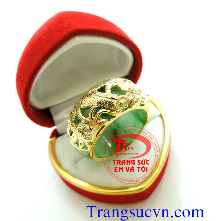 Nhẫn ngọc cẩm thạch vàng tây, nhẫn nam vàng tây, nhẫn ngọc bọc rồng