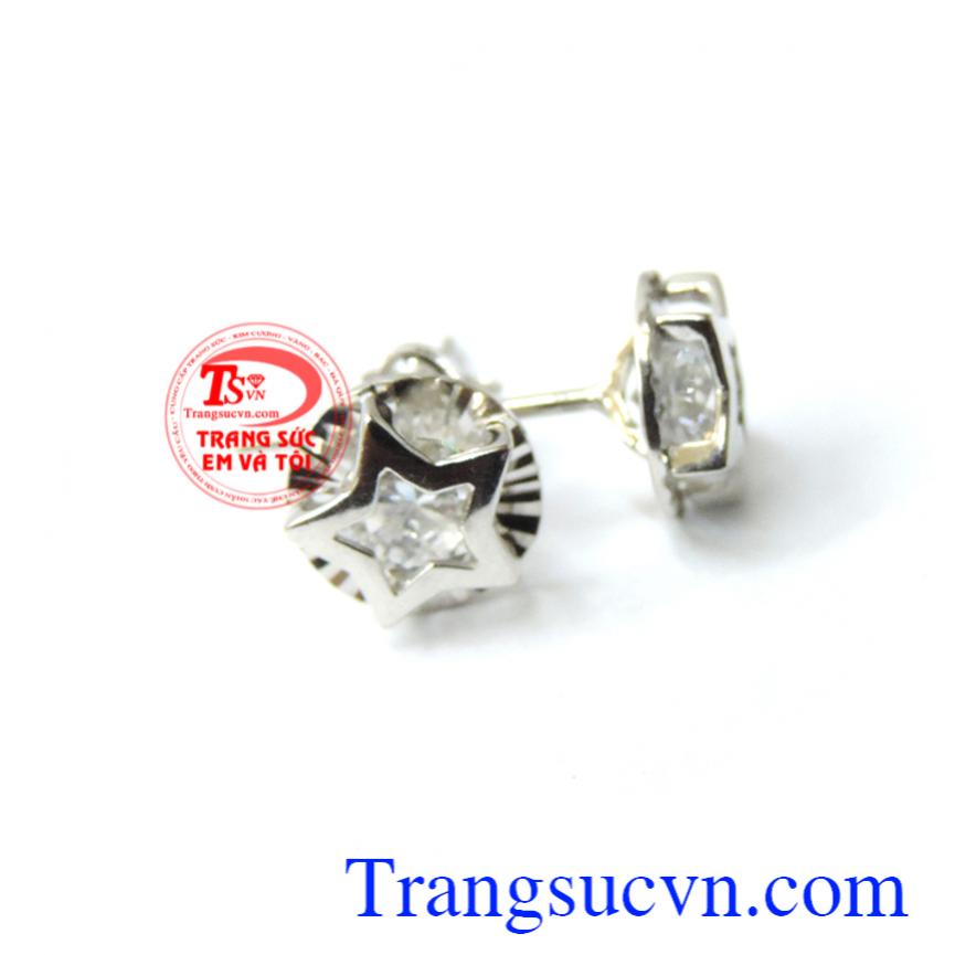 Hoa tai ngôi sao vàng trắng 18k Hoa tai ngôi sao vàng trắng 18k