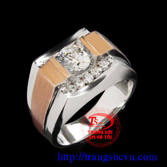 Nhẫn vàng trắng kết hợp vàng màu 14K, Nhẫn vàng trắng nam, nhẫn nam thời trang Nhẫn vàng trắng kết hợp vàng màu 14K, Nhẫn vàng trắng nam, nhẫn nam thời trang