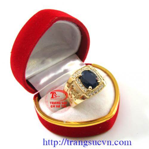 Nhẫn đầu hổ sapphire, Nhẫn nam đẹp, nhẫn nam v&agrave;ng sang trọng